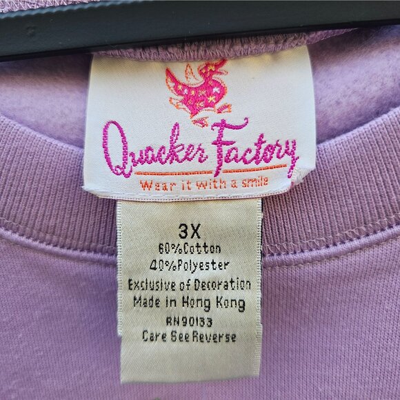 Vtg Quacker Factory Women's 3X Embroidered Pullover Sweatshirt Lavender QVC NWT - Picture 3 of 7